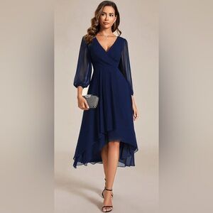 Ever Pretty Navy Blue High Low Dress sheet sleeve Size 12 - NWT